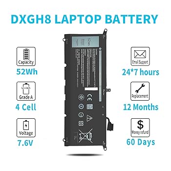 Amazon.com: 52Wh DXGH8 7.6V Battery for Dell XPS 13 9370